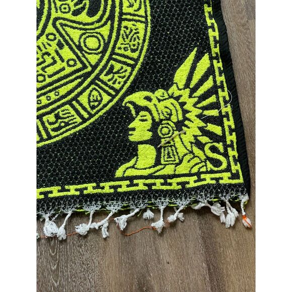 Vintage Mexican Mayan Calendar Aztec Reversible Blanket Serape Tijuana Poncho - Picture 8 of 11